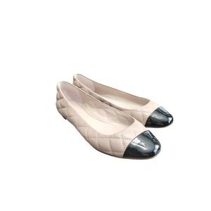 Ann Taylor Flats Women's 7.5M Black Brown Leather Quilted Cap‎ Toe Casual Spring
